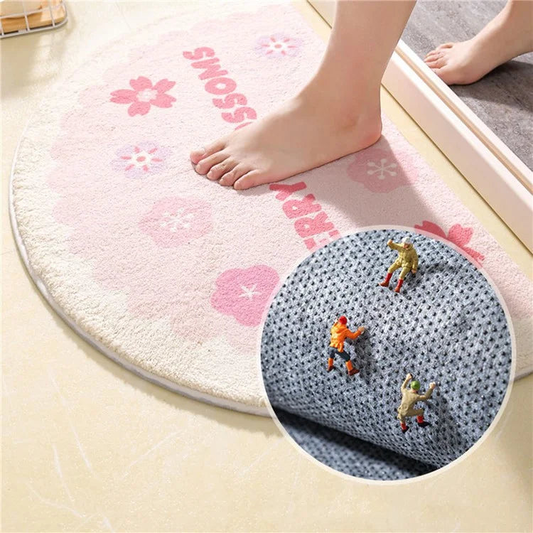 40*60cm Semicircle Bath Mat Furry Bathroom Rug Water Absorbent Floor Carpet