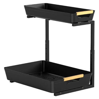 Dual Layer L-Shape Pull-Out ABS Storage Rack Height Adjustable Kitchen Countertop Under Sink Organizer