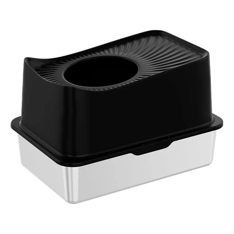 Cat Litter Box Anti-splash Top Opening Stainless Steel+ABS Cat Toilet