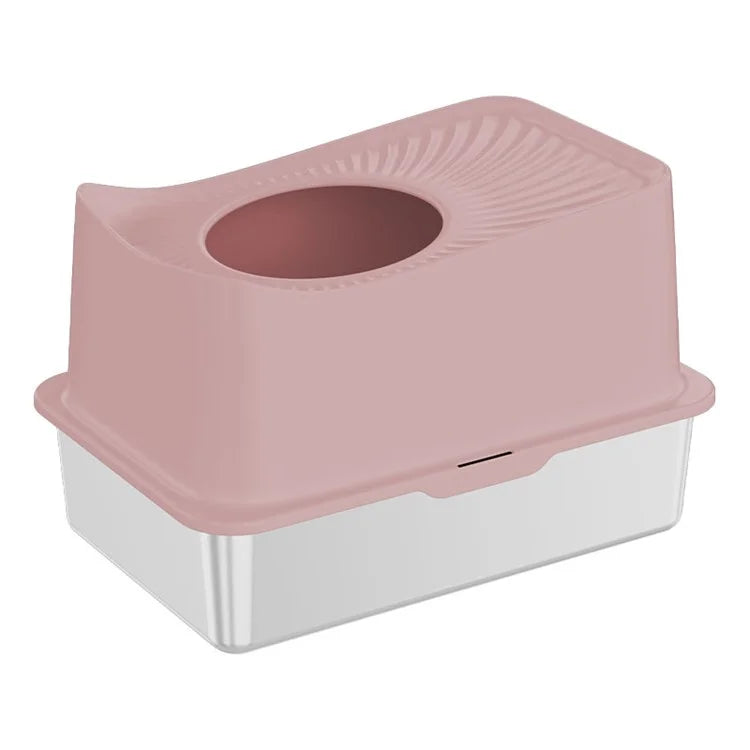 Cat Litter Box Anti-splash Top Opening Stainless Steel+ABS Cat Toilet