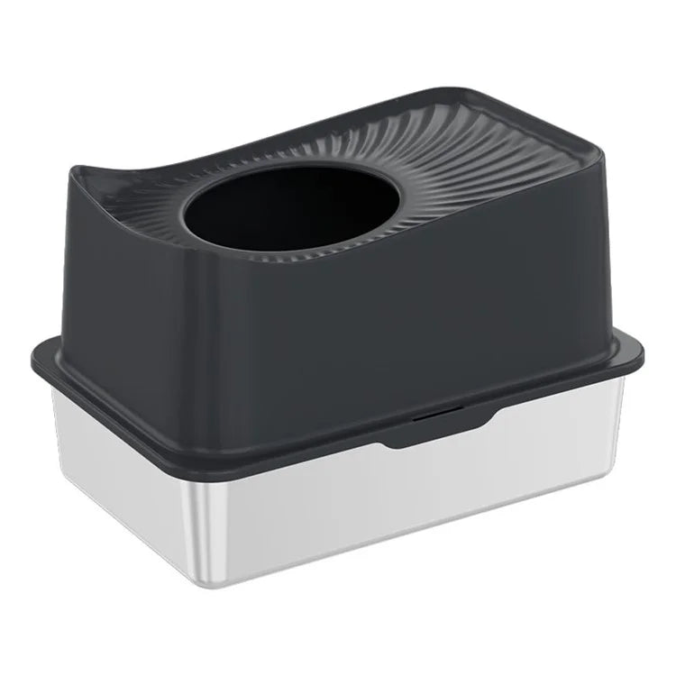 Cat Litter Box Anti-splash Top Opening Stainless Steel+ABS Cat Toilet