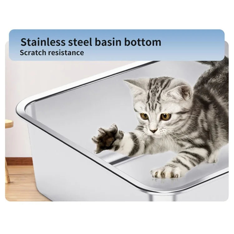 Cat Litter Box Anti-splash Top Opening Stainless Steel+ABS Cat Toilet