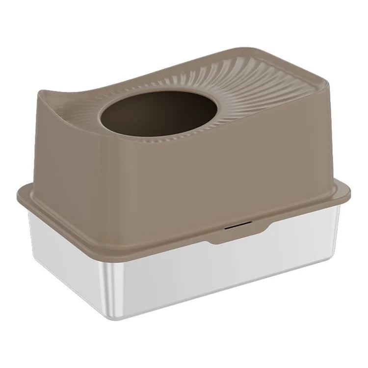 Cat Litter Box Anti-splash Top Opening Stainless Steel+ABS Cat Toilet