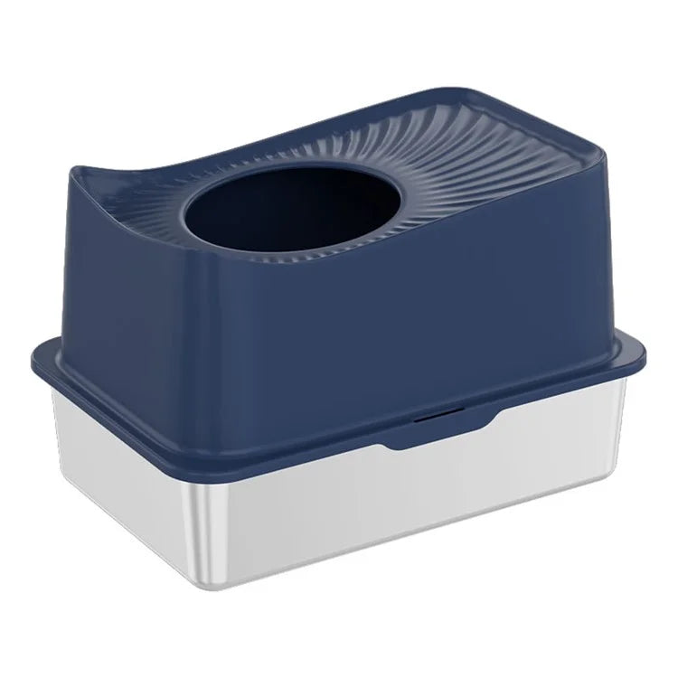 Cat Litter Box Anti-splash Top Opening Stainless Steel+ABS Cat Toilet