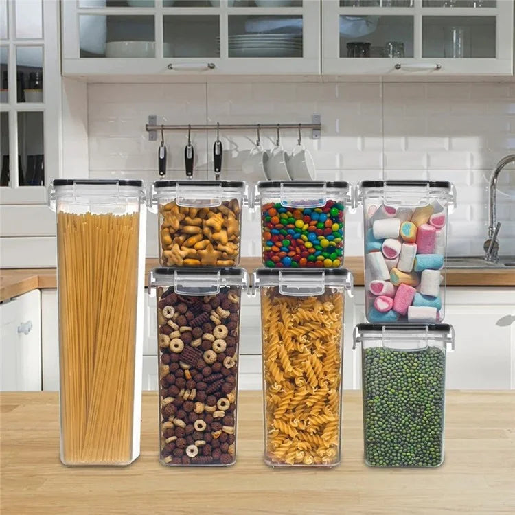 7Pcs / Set Kitchen Sealed Jar Grain Storage Box Refrigerated Odor-Free Transparent PP Fresh-Keeping Box (BPA Free, FDA Certified)