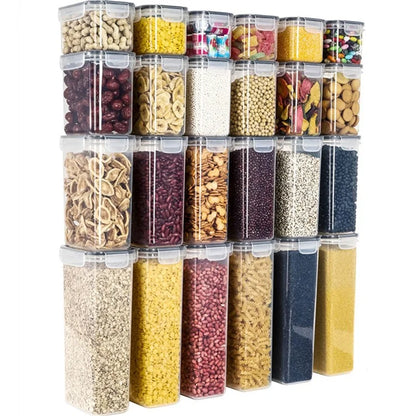 24Pcs / Set Kitchen Sealed Jar Grain Storage Box Refrigerated Odor-Free Transparent PP Fresh-Keeping Box (BPA Free, FDA Certified)