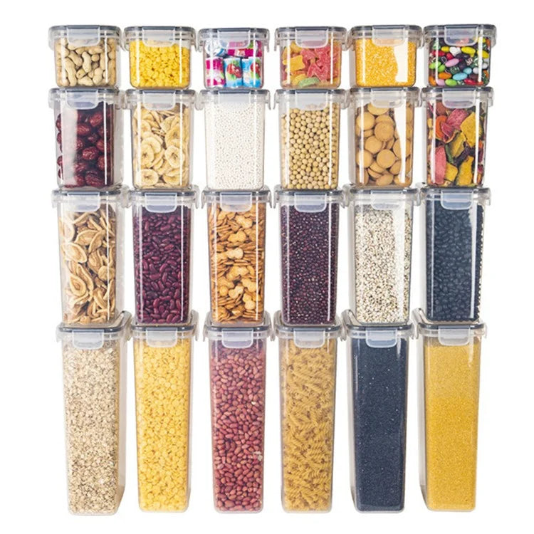 24Pcs / Set Kitchen Sealed Jar Grain Storage Box Refrigerated Odor-Free Transparent PP Fresh-Keeping Box (BPA Free, FDA Certified)