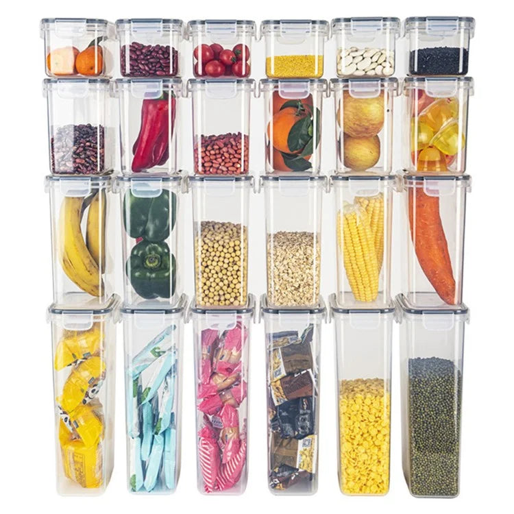 24Pcs / Set Kitchen Sealed Jar Grain Storage Box Refrigerated Odor-Free Transparent PP Fresh-Keeping Box (BPA Free, FDA Certified)