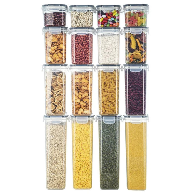 16Pcs / Set Kitchen Sealed Jar Grain Storage Box Refrigerated Odor-Free Transparent PP Fresh-Keeping Box (BPA Free, FDA Certified)