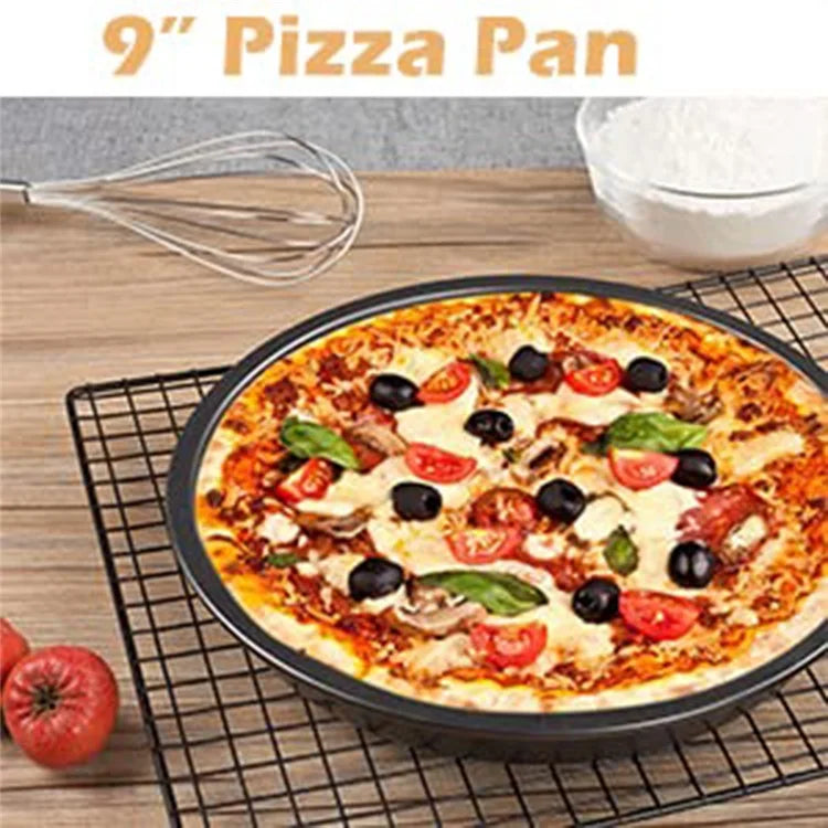 5Pcs Non-Stick Kitchen Bakeware Carbon Steel Baking Pizza Pan Cake Tray Set, Black (No FDA, BPA Free)