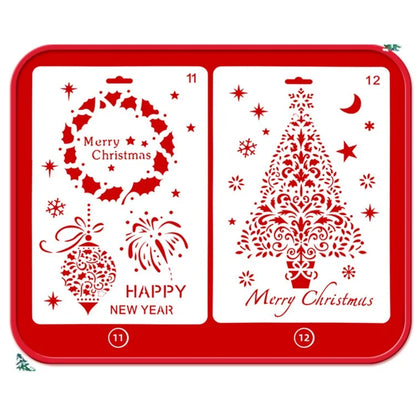 Christmas Cake Stencil Templates Decoration Mold Tools Coffee Decorating Molds (BPA-Free, No FDA Certificate)