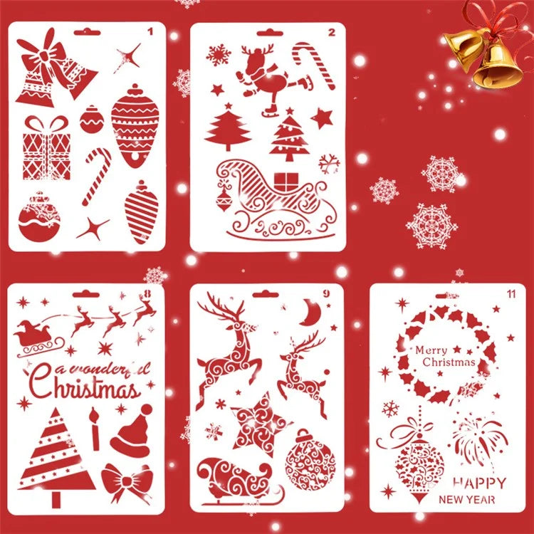Christmas Cake Stencil Templates Decoration Mold Tools Coffee Decorating Molds (BPA-Free, No FDA Certificate)
