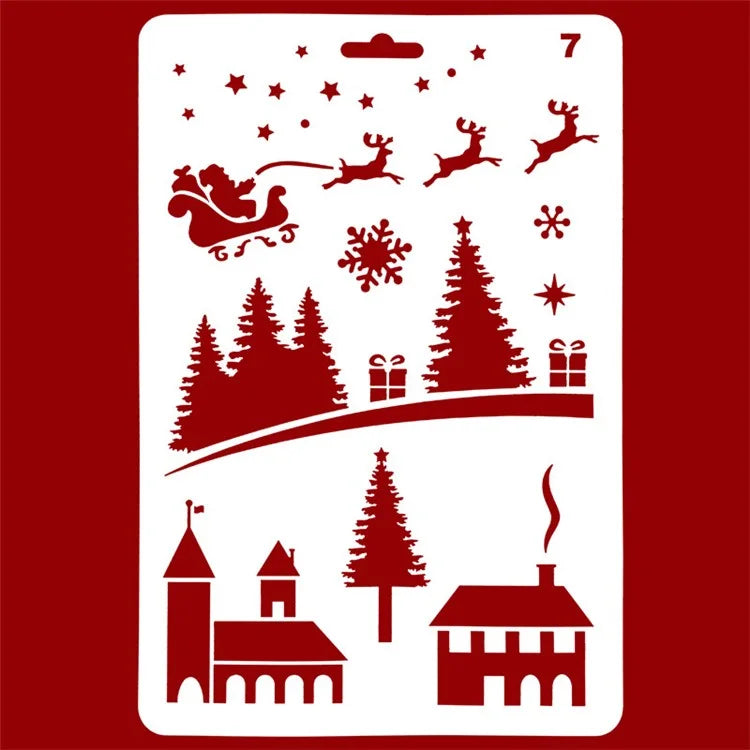 Christmas Cake Stencil Templates Decoration Mold Tools Coffee Decorating Molds (BPA-Free, No FDA Certificate)