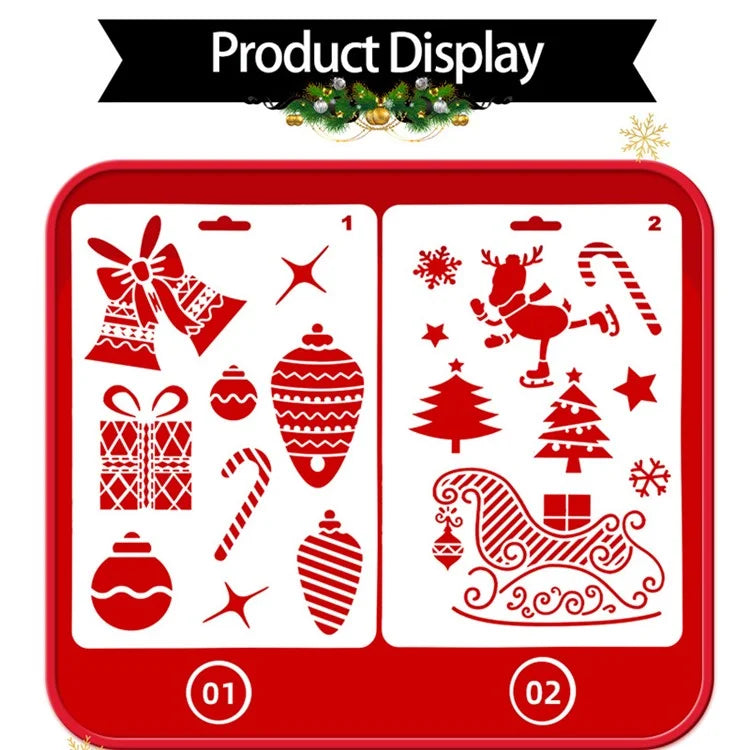 Christmas Cake Stencil Templates Decoration Mold Tools Coffee Decorating Molds (BPA-Free, No FDA Certificate)