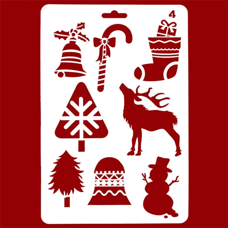 Christmas Cake Stencil Templates Decoration Mold Tools Coffee Decorating Molds (BPA-Free, No FDA Certificate)