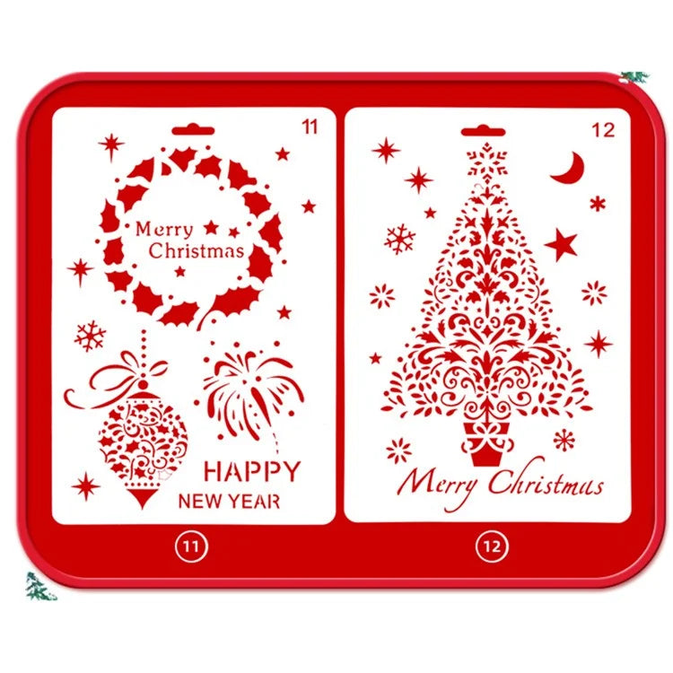 Christmas Cake Stencil Templates Decoration Mold Tools Coffee Decorating Molds (BPA-Free, No FDA Certificate)