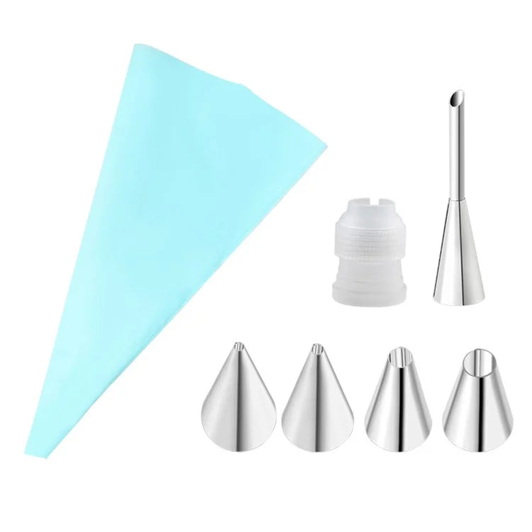 7Pcs / Set Icing Piping Nozzle Puff Cream Injector with Pastry Bag Christmas Cake Decorating Tools (No FDA Certificate)