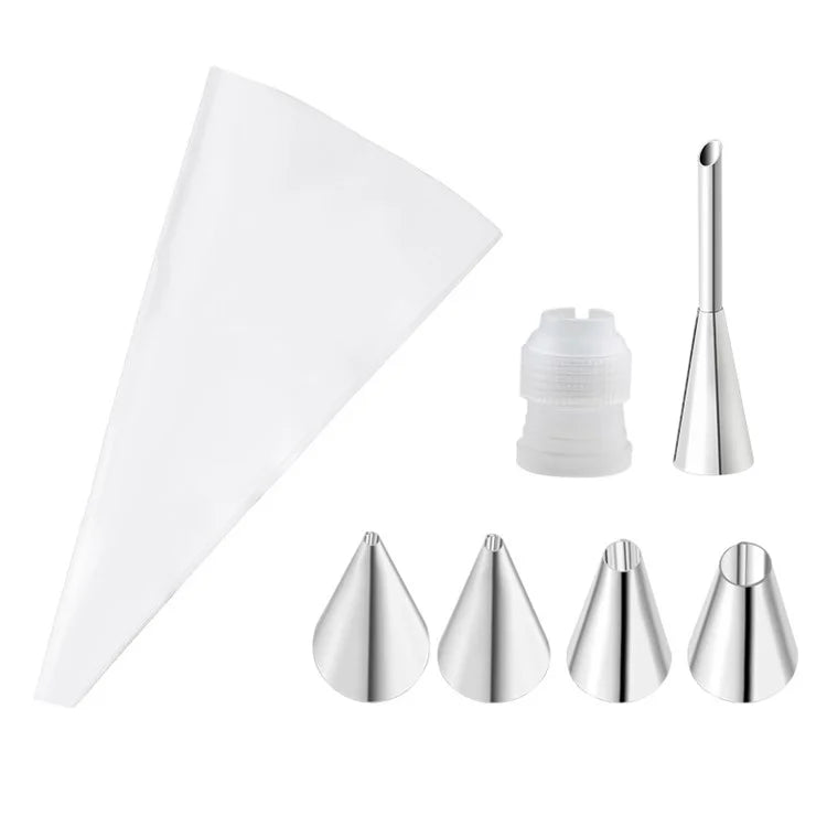 7Pcs / Set Icing Piping Nozzle Puff Cream Injector with Pastry Bag Christmas Cake Decorating Tools (No FDA Certificate)