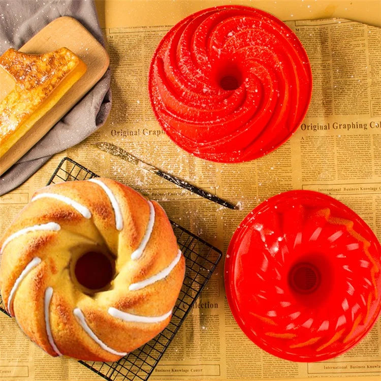 3D Spiral Shape Silicone Bundt Cake Mold DIY Bread Bakeware Tool (No FDA)