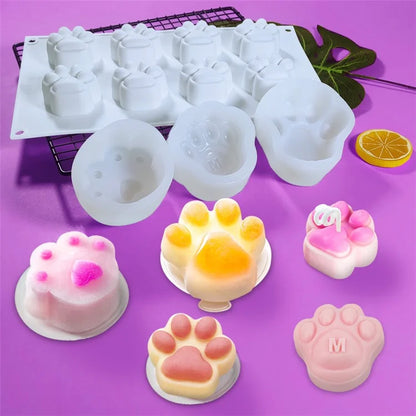 DG-15 Large Size 8-Cell Cat Claw Shape Mousse Cake Mold Jelly Pudding Silicone Mold (No FDA, BPA Free)