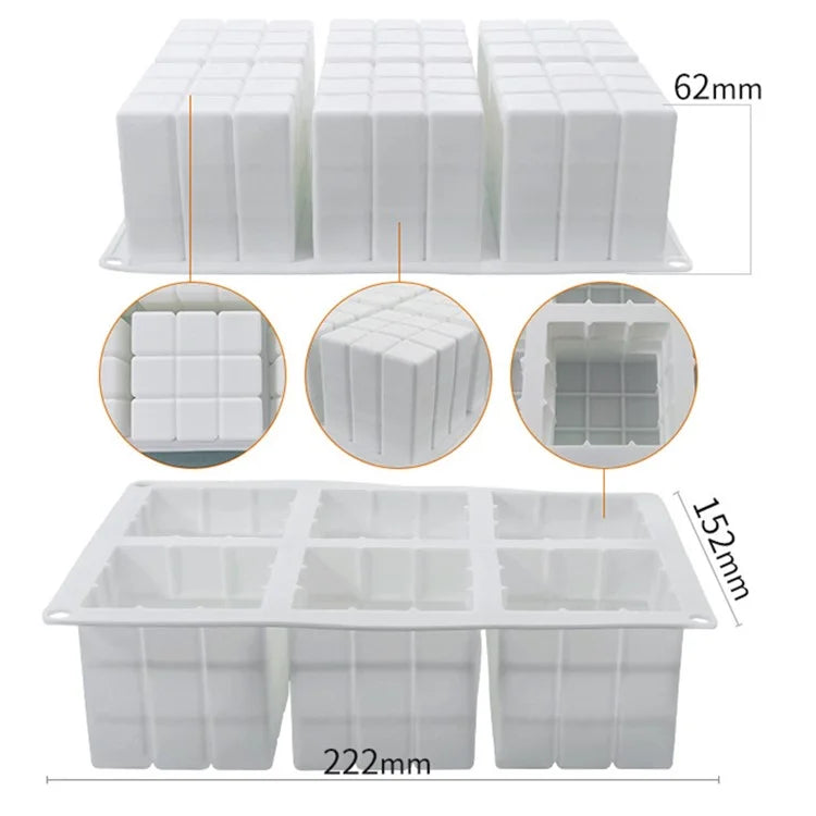 3D Magic Cube / Sofa Shape 6-grid Silicone Mold Mousse Cake Baking Mold (BPA Free, No FDA Certificate)