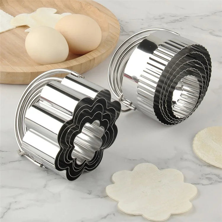 5Pcs / Set Stainless Steel Cookie Cutters with Handle Mousse Cake Baking Mold (BPA Free, No FDA)+Wavy Edge