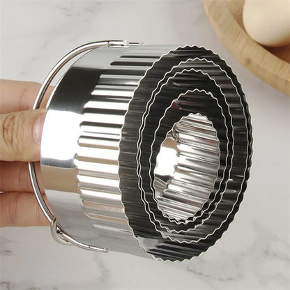 5Pcs / Set Stainless Steel Cookie Cutters with Handle Mousse Cake Baking Mold (BPA Free, No FDA)+Wavy Edge