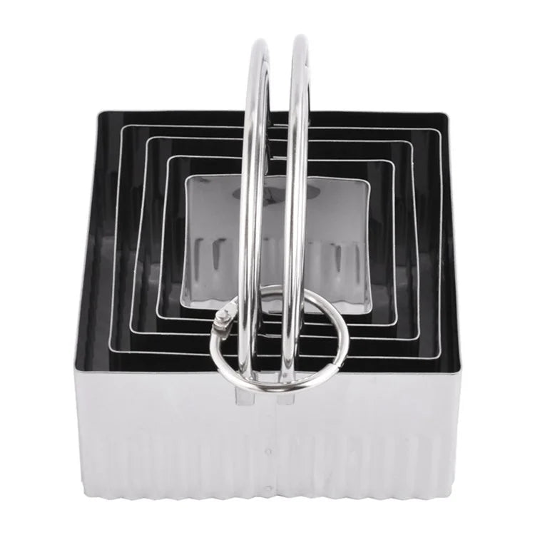 5Pcs / Set Stainless Steel Cookie Cutters with Handle Mousse Cake Baking Mold (BPA Free, No FDA)+Wavy Edge
