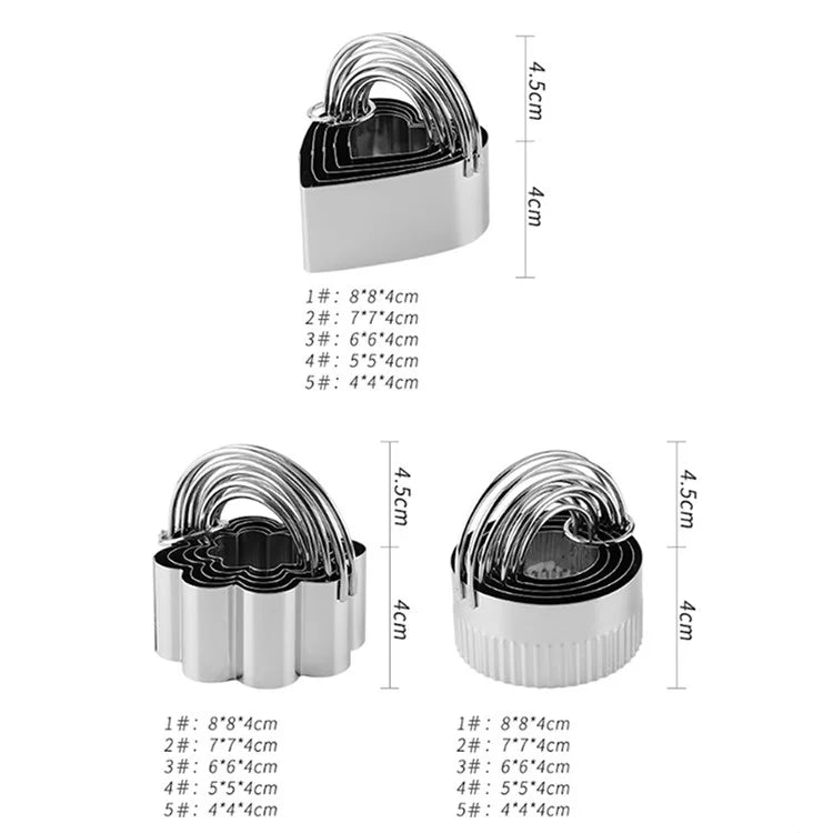 5Pcs / Set Stainless Steel Cookie Cutters with Handle Mousse Cake Baking Mold (BPA Free, No FDA)+Wavy Edge