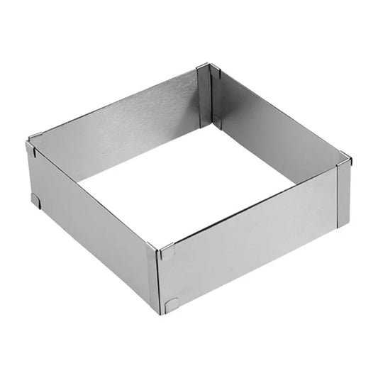 Stainless Steel Mousse Cake Cutter Adjustable Square Cake Ring Baking Mold, Size M (BPA Free, No FDA)