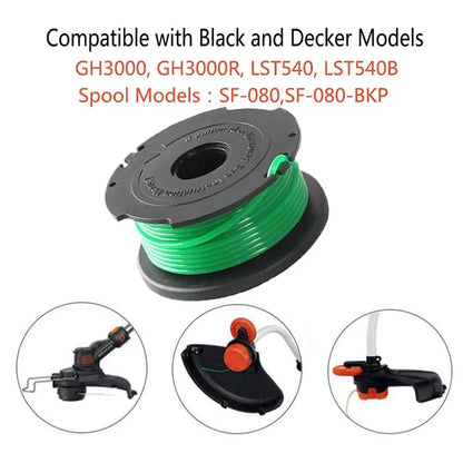 2Pcs Spool for Black & Decker GH3000 / GH3000R / LST540 / LST540B Lawn Mower Part, SF-080-BKP