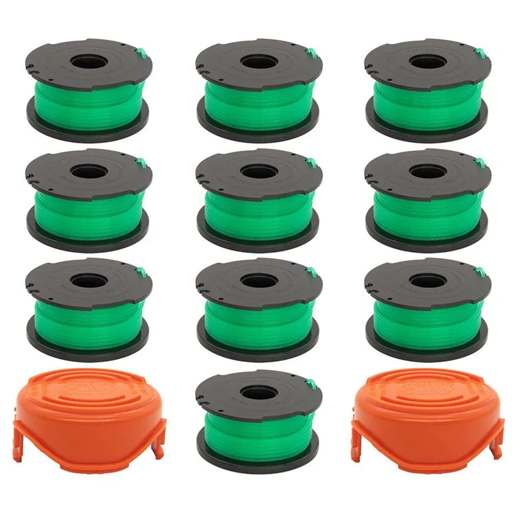 2 Spool Cap + 10 Replacement Spool for Black & Decker GH3000  /  GH3000R  /  LST540  /  LST540B Lawn Mower Spare Part, SF-080-BKP / 90583594