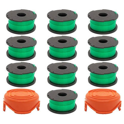 2 Spool Cap + 10 Replacement Spool for Black & Decker GH3000  /  GH3000R  /  LST540  /  LST540B Lawn Mower Spare Part, SF-080-BKP / 90583594