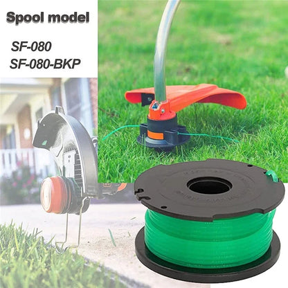 2 Spool Cap + 10 Replacement Spool for Black & Decker GH3000  /  GH3000R  /  LST540  /  LST540B Lawn Mower Spare Part, SF-080-BKP / 90583594