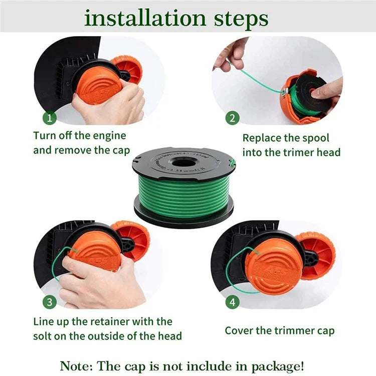 2 Spool Cap + 10 Replacement Spool for Black & Decker GH3000  /  GH3000R  /  LST540  /  LST540B Lawn Mower Spare Part, SF-080-BKP / 90583594