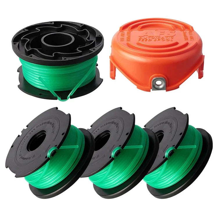 1 Spool Cap + 4 Replacement Spool for Black & Decker GH3000  /  GH3000R  /  LST540  /  LST540B Lawn Mower Spare Part, SF-080-BKP / 90583594