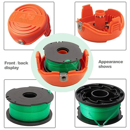 1Pc Replacement Spool + Spool Cap for Black & Decker GH3000  /  GH3000R  /  LST540  /  LST540B Lawn Mower Spare Part, SF-080-BKP / 90583594