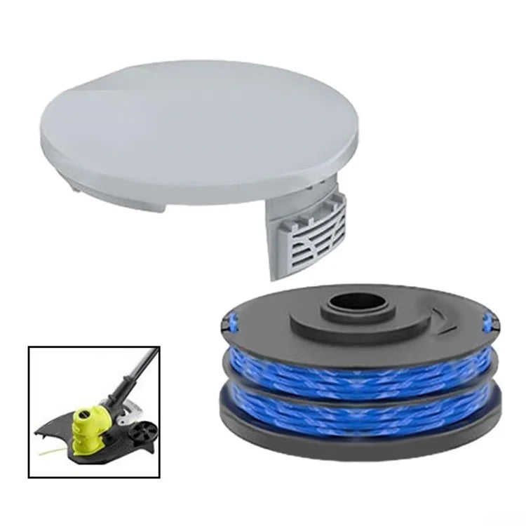 2 RAC122 Spool Cap + 6 RAC123 Spool for Ryobi RLT6030 / RLT5127 / RLT5027 / RLT4125 / RLT4027 Lawn Mower