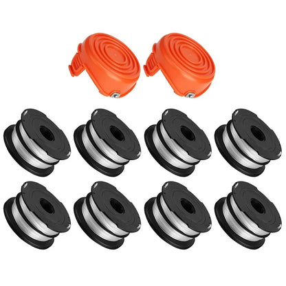 8 Replacement Spool + 2 Spool Cap for Black & Decker GH750  /  GH710  /  GH700 Lawn Mower, DF-065-BKP / RC-065-P&90517175