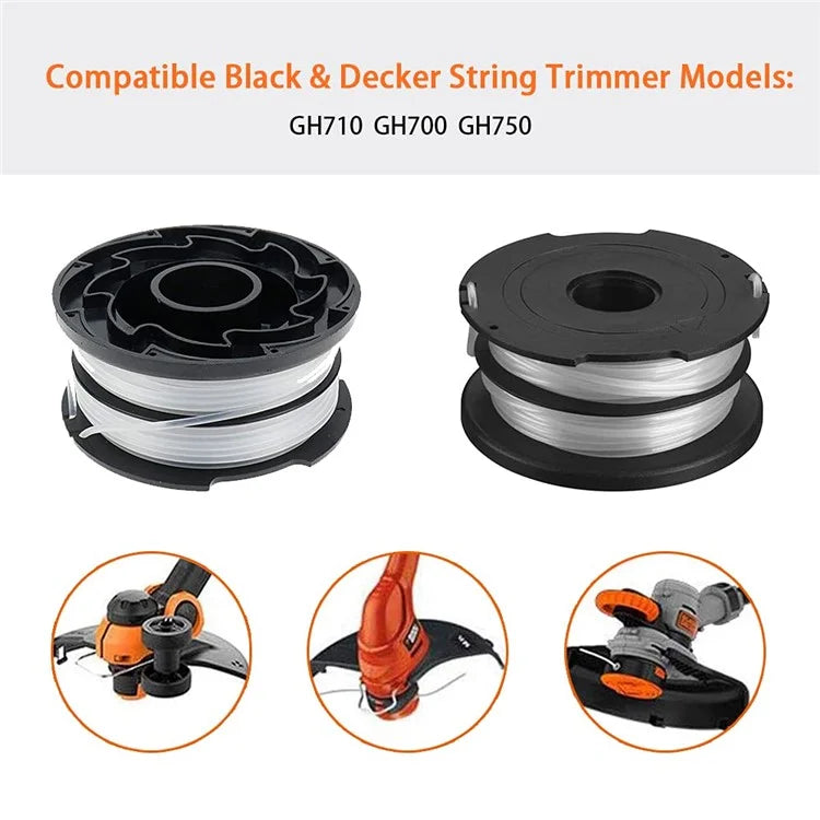 8 Replacement Spool + 2 Spool Cap for Black & Decker GH750  /  GH710  /  GH700 Lawn Mower, DF-065-BKP / RC-065-P&90517175