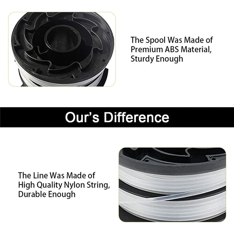 8 Replacement Spool + 2 Spool Cap for Black & Decker GH750  /  GH710  /  GH700 Lawn Mower, DF-065-BKP / RC-065-P&90517175