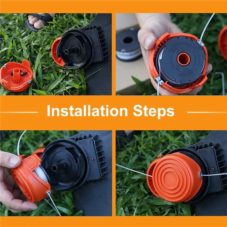 8 Replacement Spool + 2 Spool Cap for Black & Decker GH750  /  GH710  /  GH700 Lawn Mower, DF-065-BKP / RC-065-P&90517175