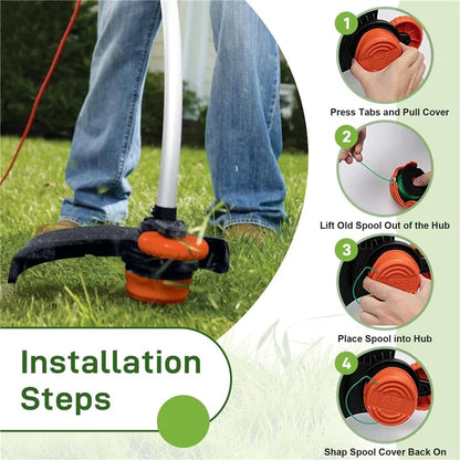 For Black & Decker Lawn Mower 3 DF-080-BKP Nylon Wire Spools + 1 RS0011 Spool Cap