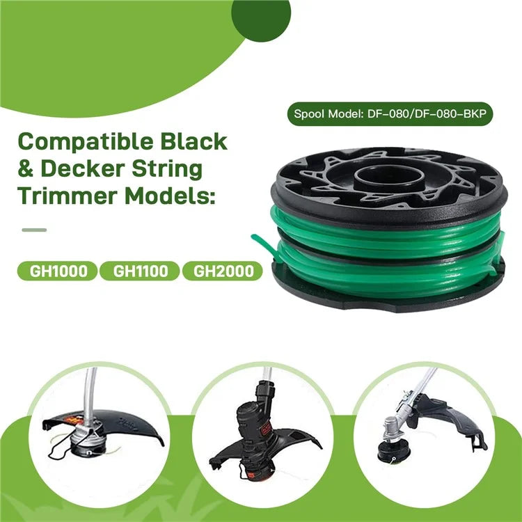 For Black & Decker Lawn Mower 8 DF-080-BKP Nylon Wire Spools + 1 RS0011 Spool Cap