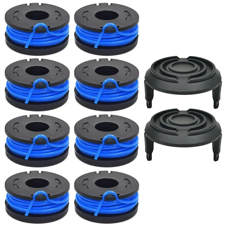 TLW-01+TLW-01-1 8Pcs Replacement Spool + 2Pcs Spool Cap Mower Set for Harbor Freight Bauer 19115C-B 20V Cordless Mower