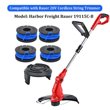 TLW-01+TLW-01-1 1Pc Replacement Spool + 1Pc Spool Cap Mower Set for Harbor Freight Bauer 19115C-B 20V Cordless Mower