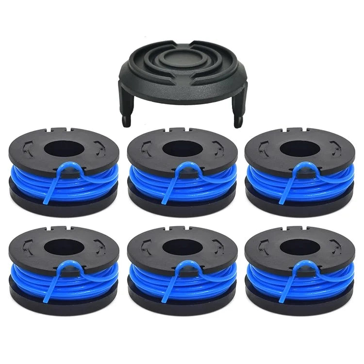 TLW-01+TLW-01-1 6Pcs Replacement Spool + 1Pc Spool Cap Mower Set for Harbor Freight Bauer 19115C-B 20V Cordless Mower