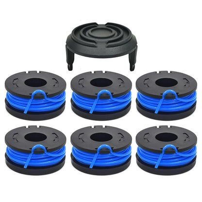 TLW-01+TLW-01-1 6Pcs Replacement Spool + 1Pc Spool Cap Mower Set for Harbor Freight Bauer 19115C-B 20V Cordless Mower