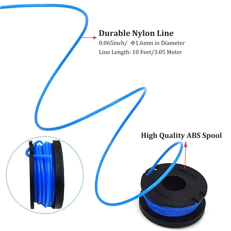 TLW-01+TLW-01-1 6Pcs Replacement Spool + 1Pc Spool Cap Mower Set for Harbor Freight Bauer 19115C-B 20V Cordless Mower