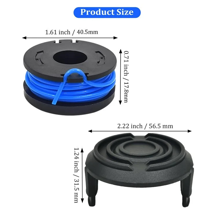 TLW-01+TLW-01-1 6Pcs Replacement Spool + 1Pc Spool Cap Mower Set for Harbor Freight Bauer 19115C-B 20V Cordless Mower